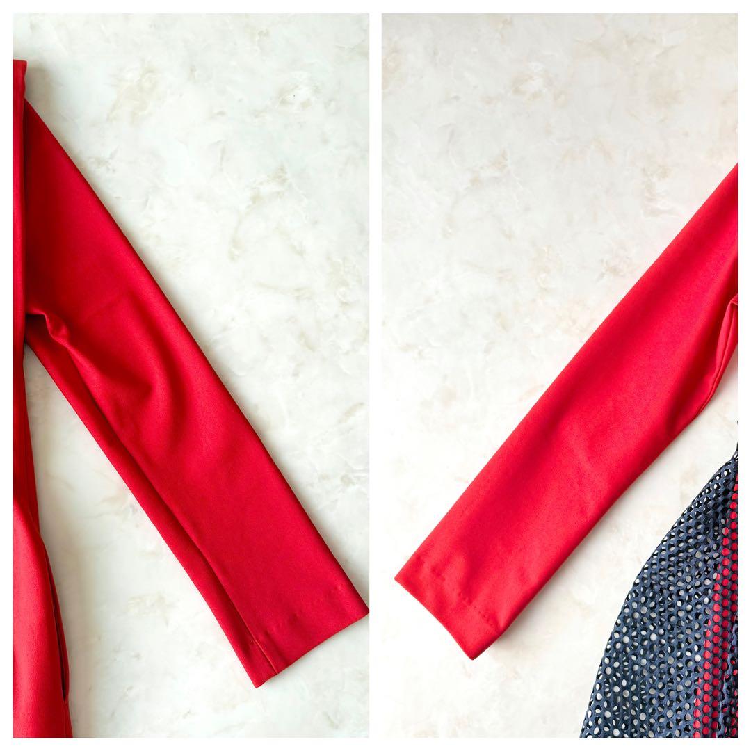 美品UN3D. アシンメトリー ドレープ ワンピース レッド 38 アンスリード