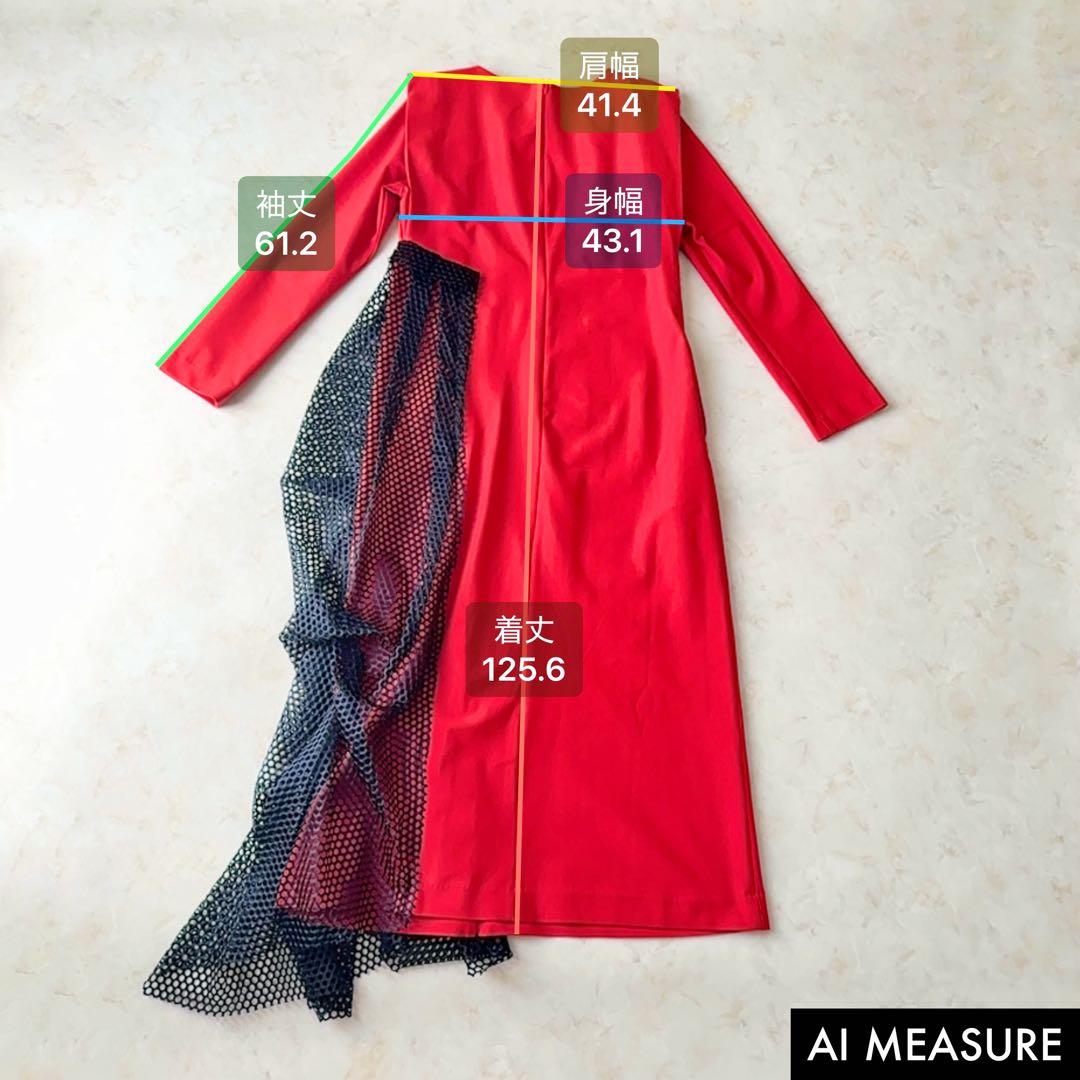 美品UN3D. アシンメトリー ドレープ ワンピース レッド 38 アンスリード