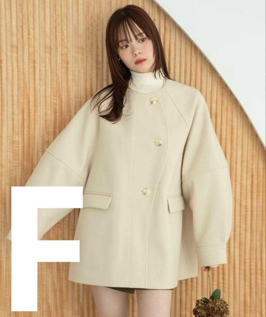 【完売品】hinari ウェーブデザインミドルコート アイボリー FREEサイズ