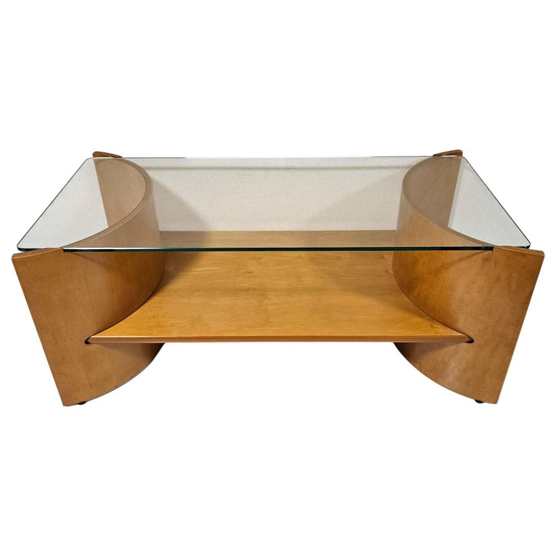北欧レトロ 曲木プライウッド×ガラス天板 センターテーブル ヴィンテージ