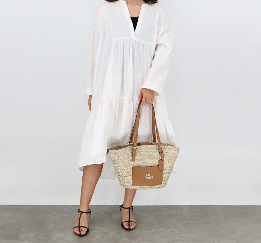 最終値下げ COACH カゴバッグ トートバッグ ラージストロートートナチュラル