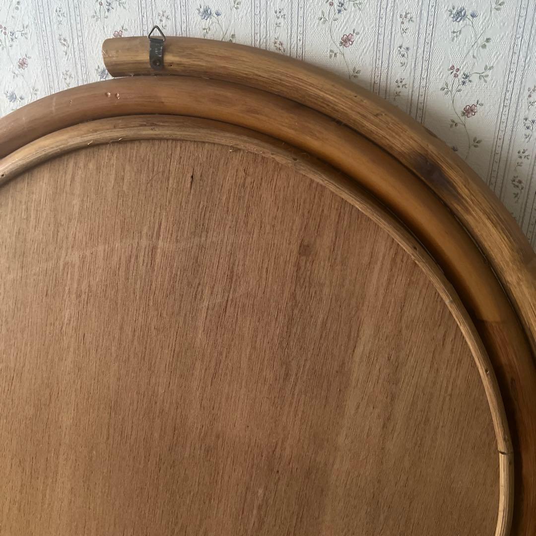 ラタン　籐家具　ウォールミラー 壁掛け鏡丸型　オールドラタン　ヴィンテージ