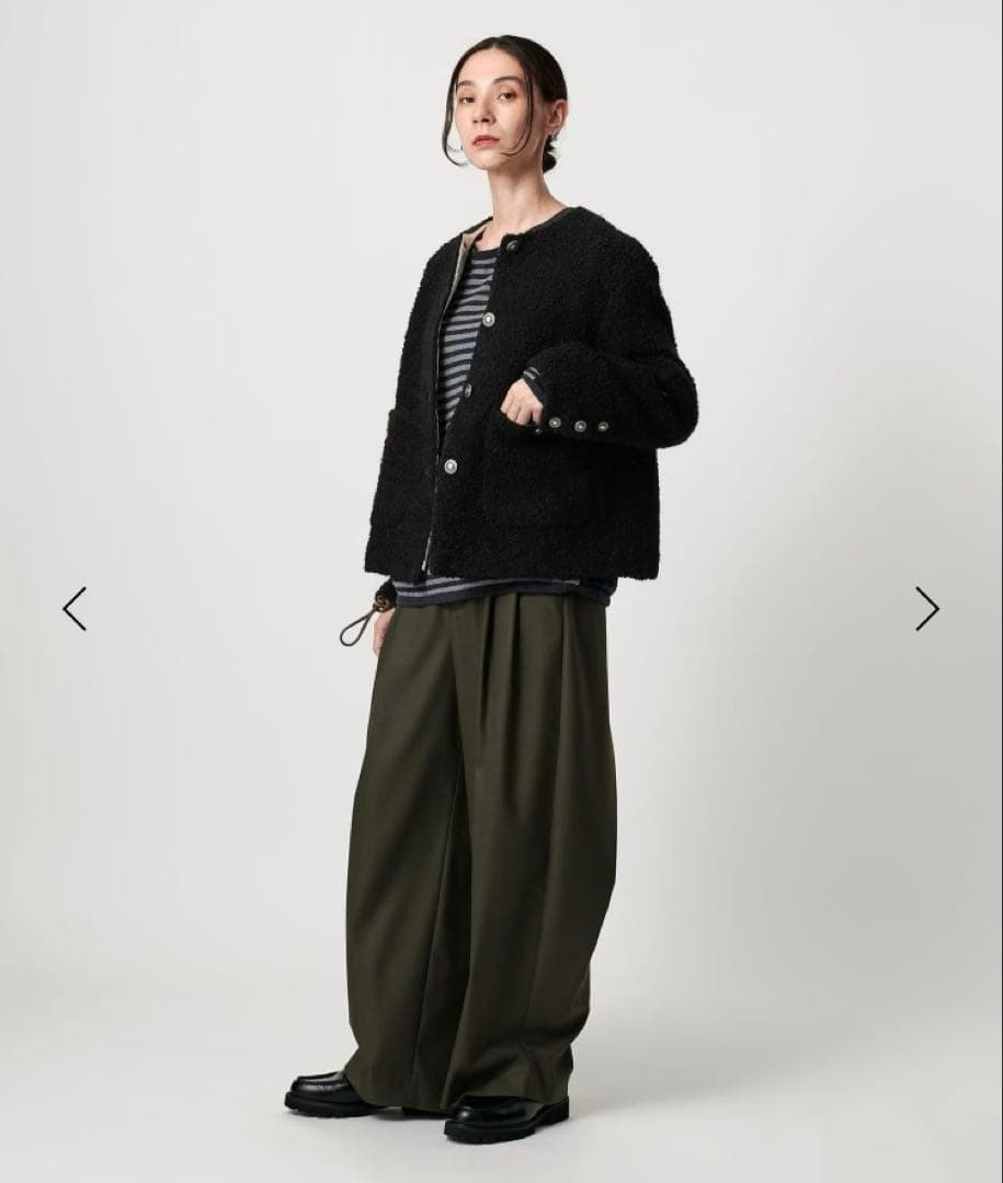 最終値下げBEAUTY&YOUTH ジャガードノーカラージャケット　ネイビー　M