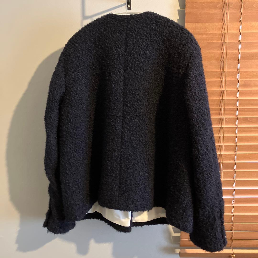 最終値下げBEAUTY&YOUTH ジャガードノーカラージャケット　ネイビー　M