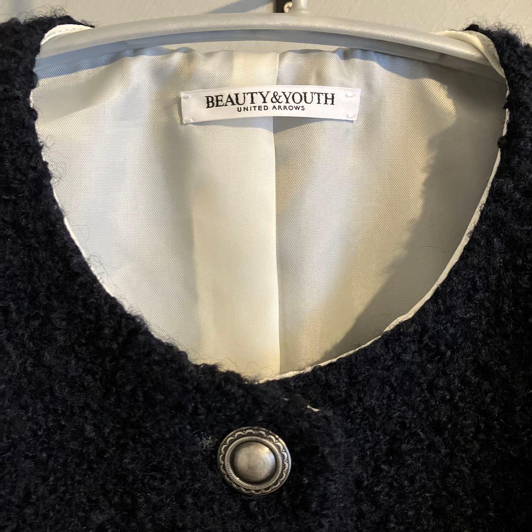 最終値下げBEAUTY&YOUTH ジャガードノーカラージャケット　ネイビー　M