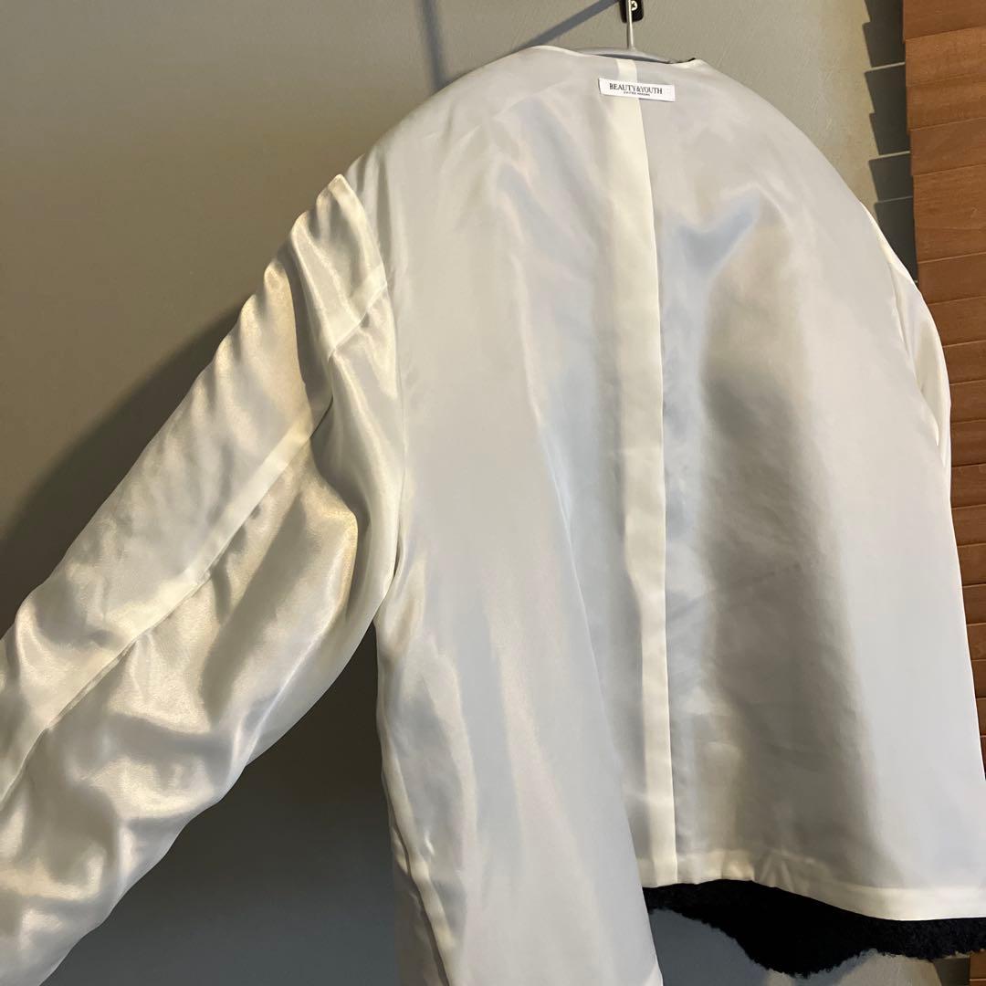 最終値下げBEAUTY&YOUTH ジャガードノーカラージャケット　ネイビー　M