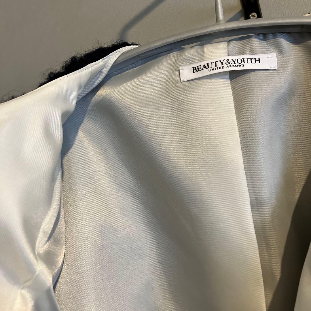 最終値下げBEAUTY&YOUTH ジャガードノーカラージャケット　ネイビー　M