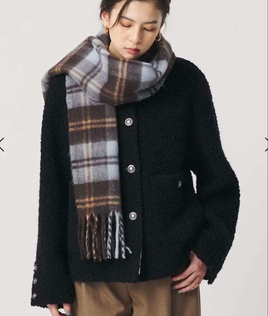 最終値下げBEAUTY&YOUTH ジャガードノーカラージャケット　ネイビー　M