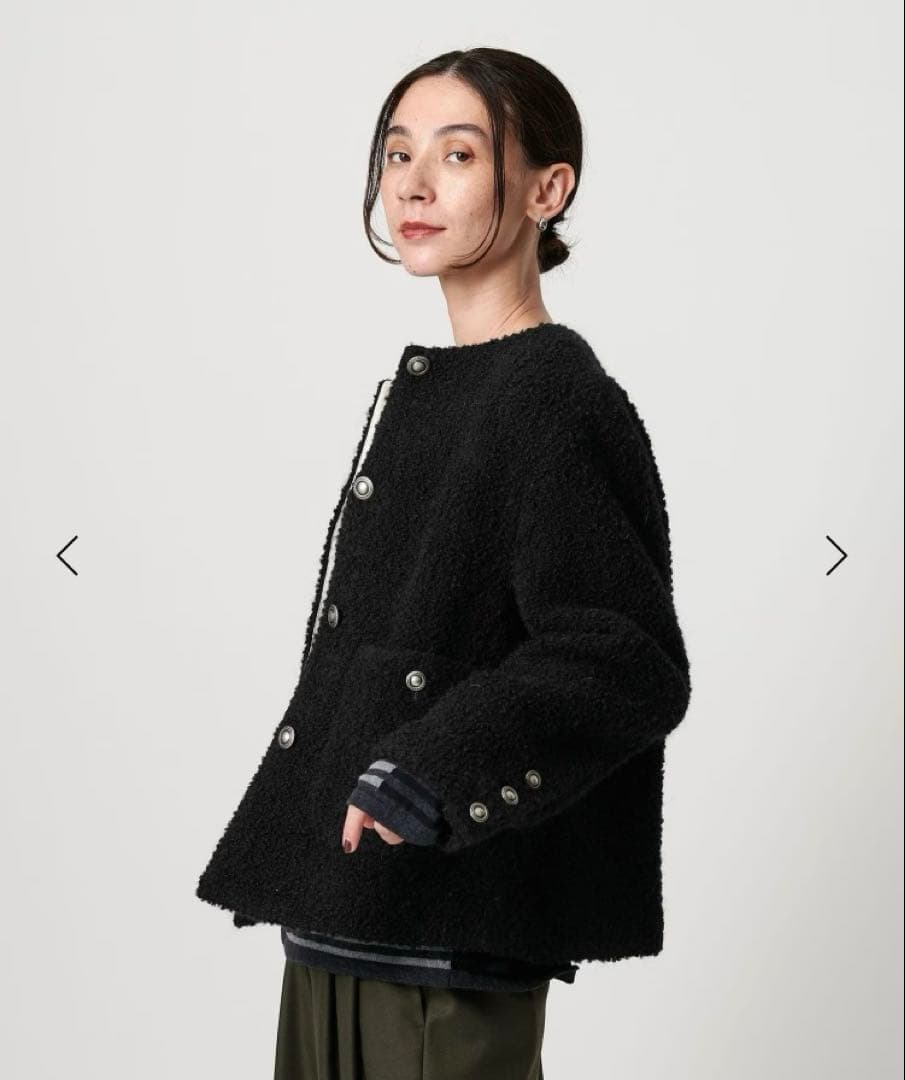 最終値下げBEAUTY&YOUTH ジャガードノーカラージャケット　ネイビー　M