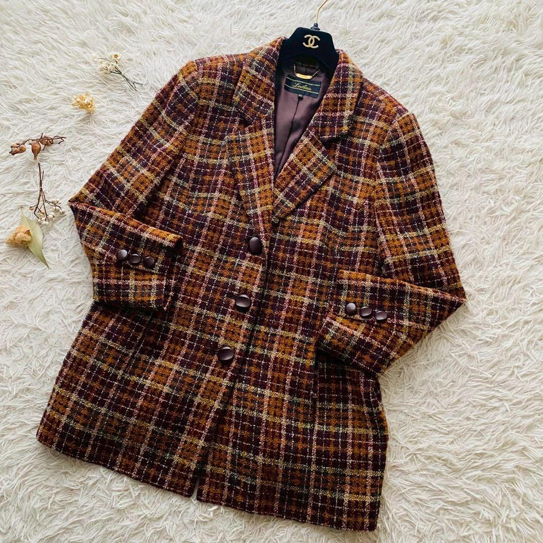レリアン●極美品●ウールブレンド ミックスツイードチェスターコート 飾り釦 3L