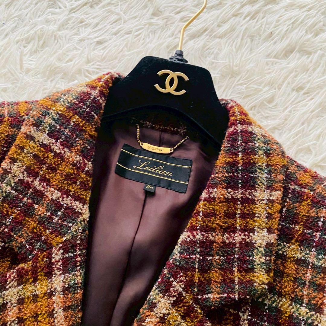 レリアン●極美品●ウールブレンド ミックスツイードチェスターコート 飾り釦 3L