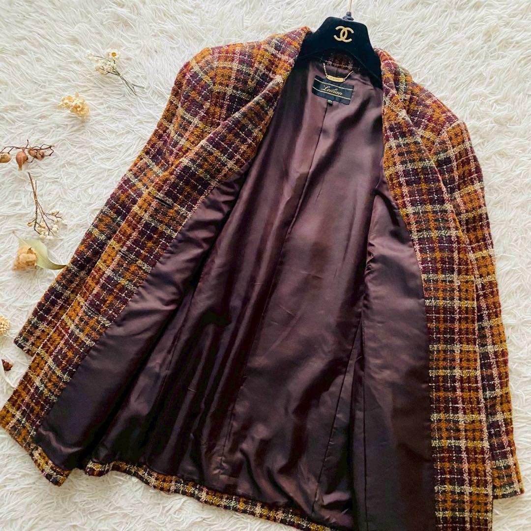 レリアン●極美品●ウールブレンド ミックスツイードチェスターコート 飾り釦 3L