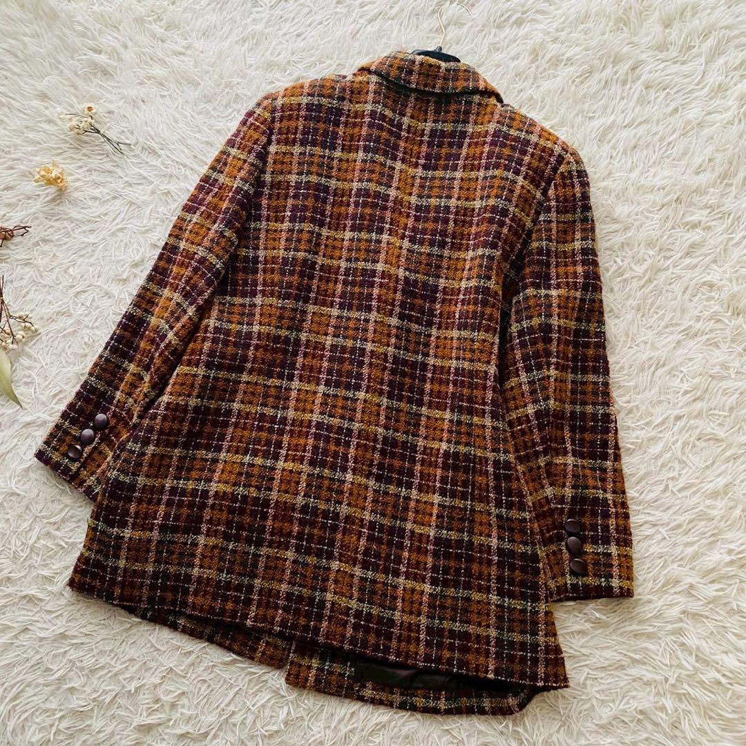 レリアン●極美品●ウールブレンド ミックスツイードチェスターコート 飾り釦 3L