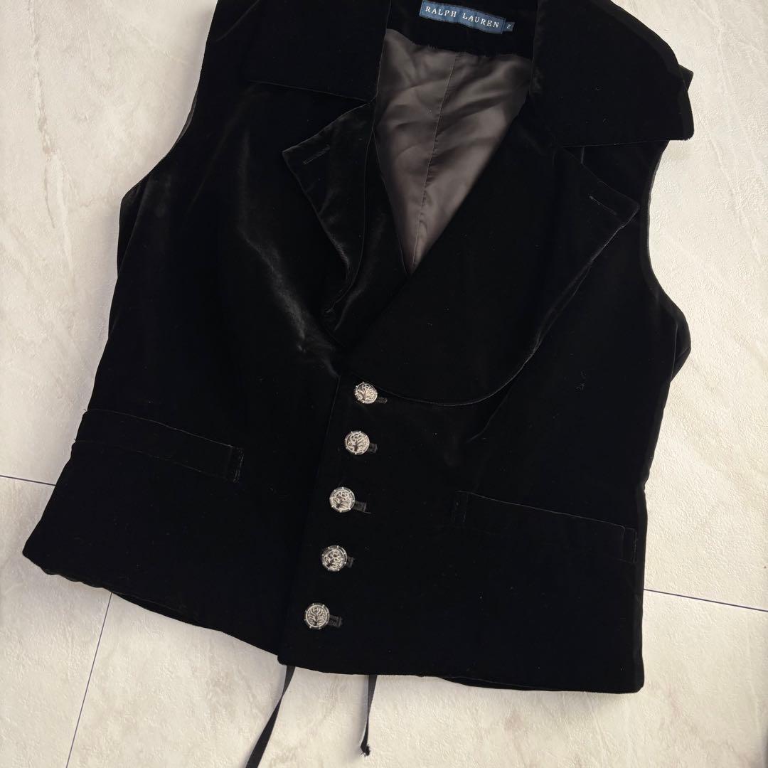 Ralph Lauren ベルベットベスト バックリボン 黒 2