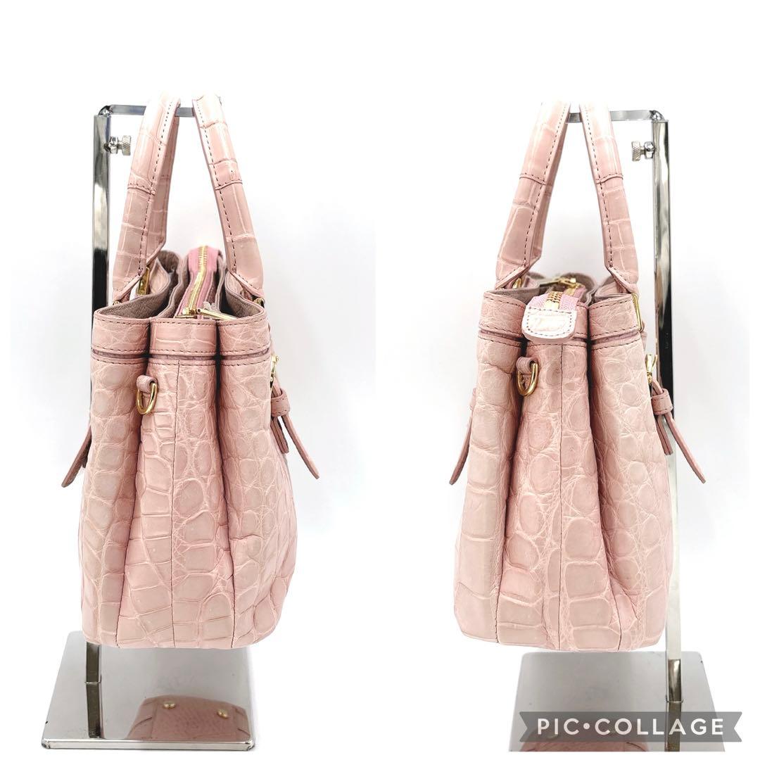 JRA認定 リアルクロコ 本革 2way ショルダーバッグ ハンドバッグ ピンク