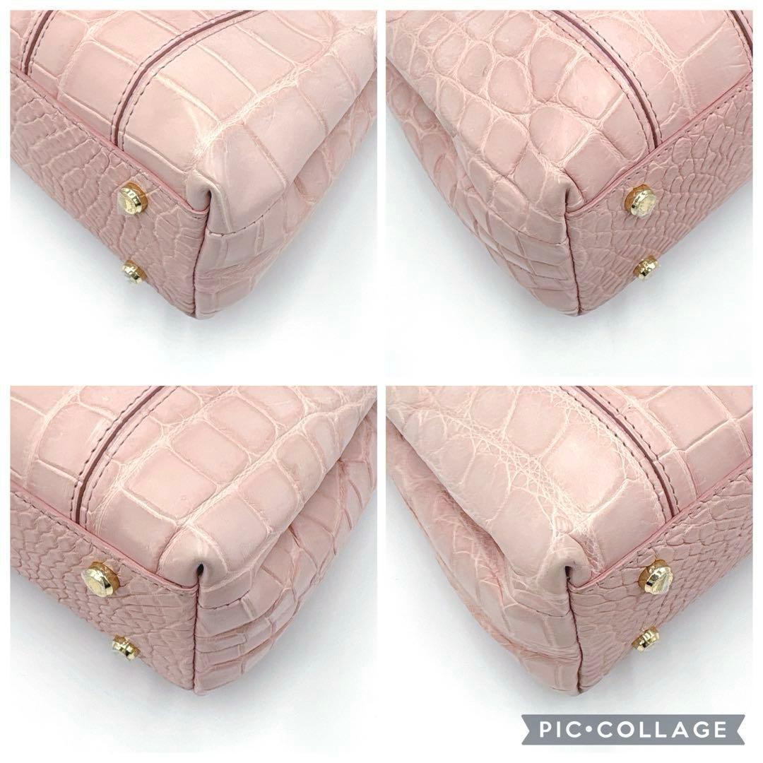 JRA認定 リアルクロコ 本革 2way ショルダーバッグ ハンドバッグ ピンク