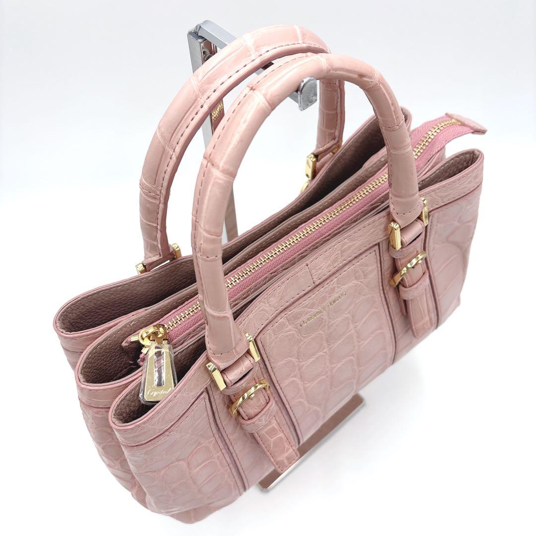 JRA認定 リアルクロコ 本革 2way ショルダーバッグ ハンドバッグ ピンク