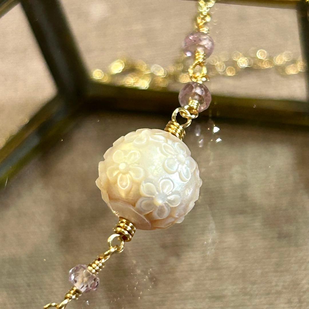 専用✳︎2点おまとめ　あこや真珠フラワーカービング　14kgf　天然石ネックレス他