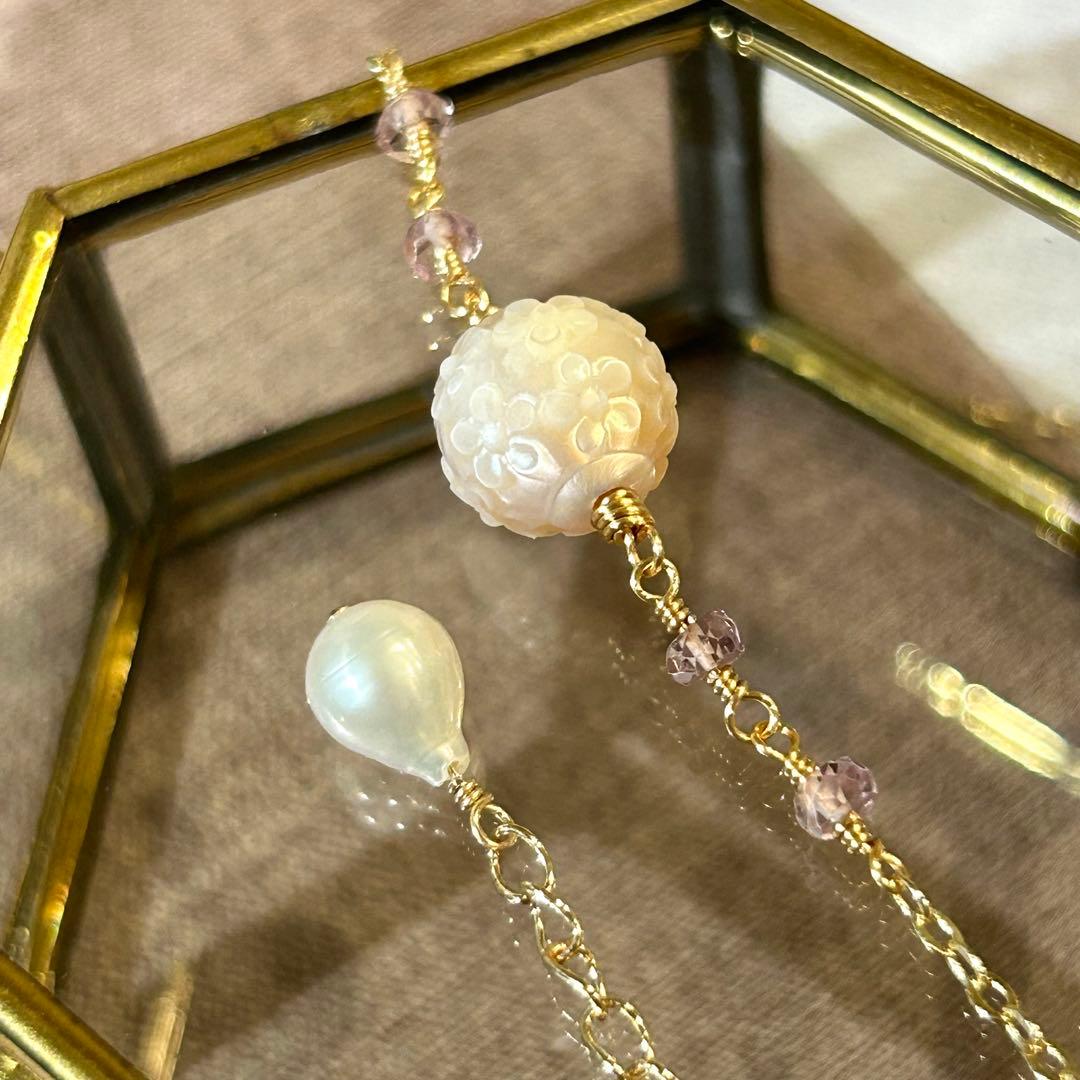 専用✳︎2点おまとめ　あこや真珠フラワーカービング　14kgf　天然石ネックレス他
