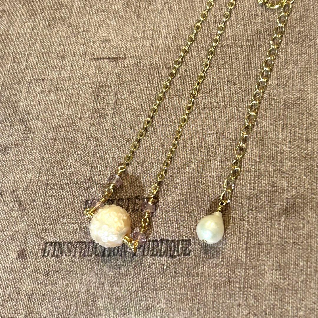 専用✳︎2点おまとめ　あこや真珠フラワーカービング　14kgf　天然石ネックレス他