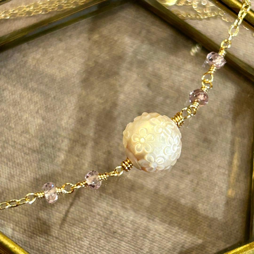 専用✳︎2点おまとめ　あこや真珠フラワーカービング　14kgf　天然石ネックレス他