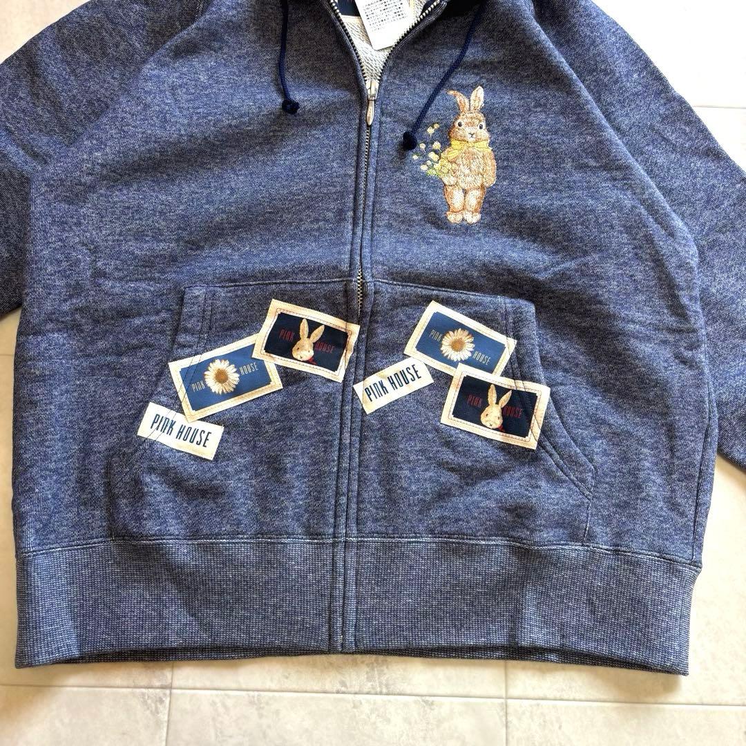 【未使用】ピンクハウス ミミ モザ ラビット ジップパーカー 刺繍 ワッペン 4