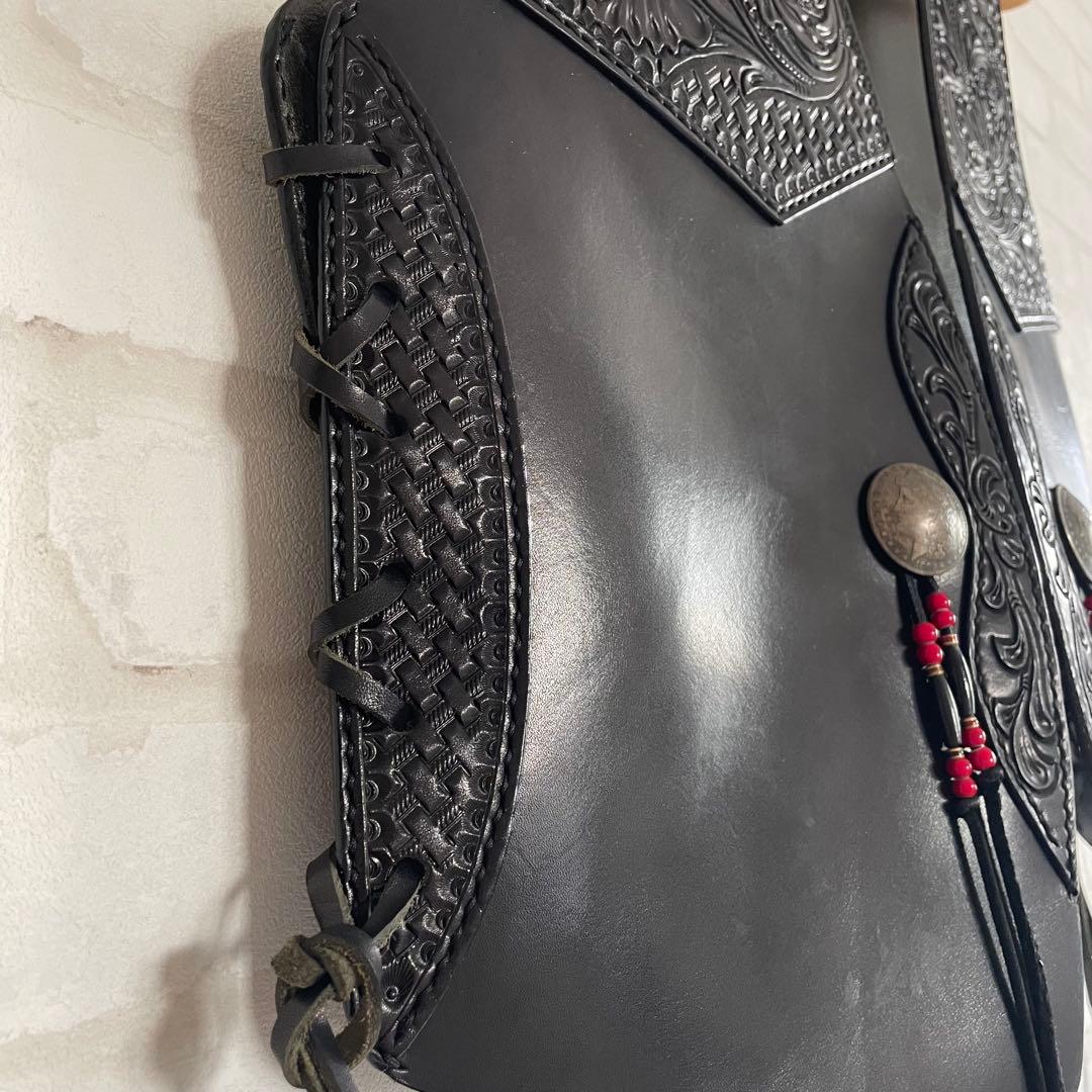 Marvy マービー レザーベスト 革ベスト サドルレザー ブラック カービング