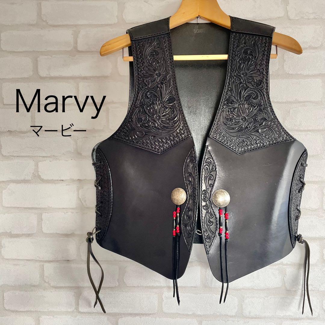 Marvy マービー レザーベスト 革ベスト サドルレザー ブラック カービング
