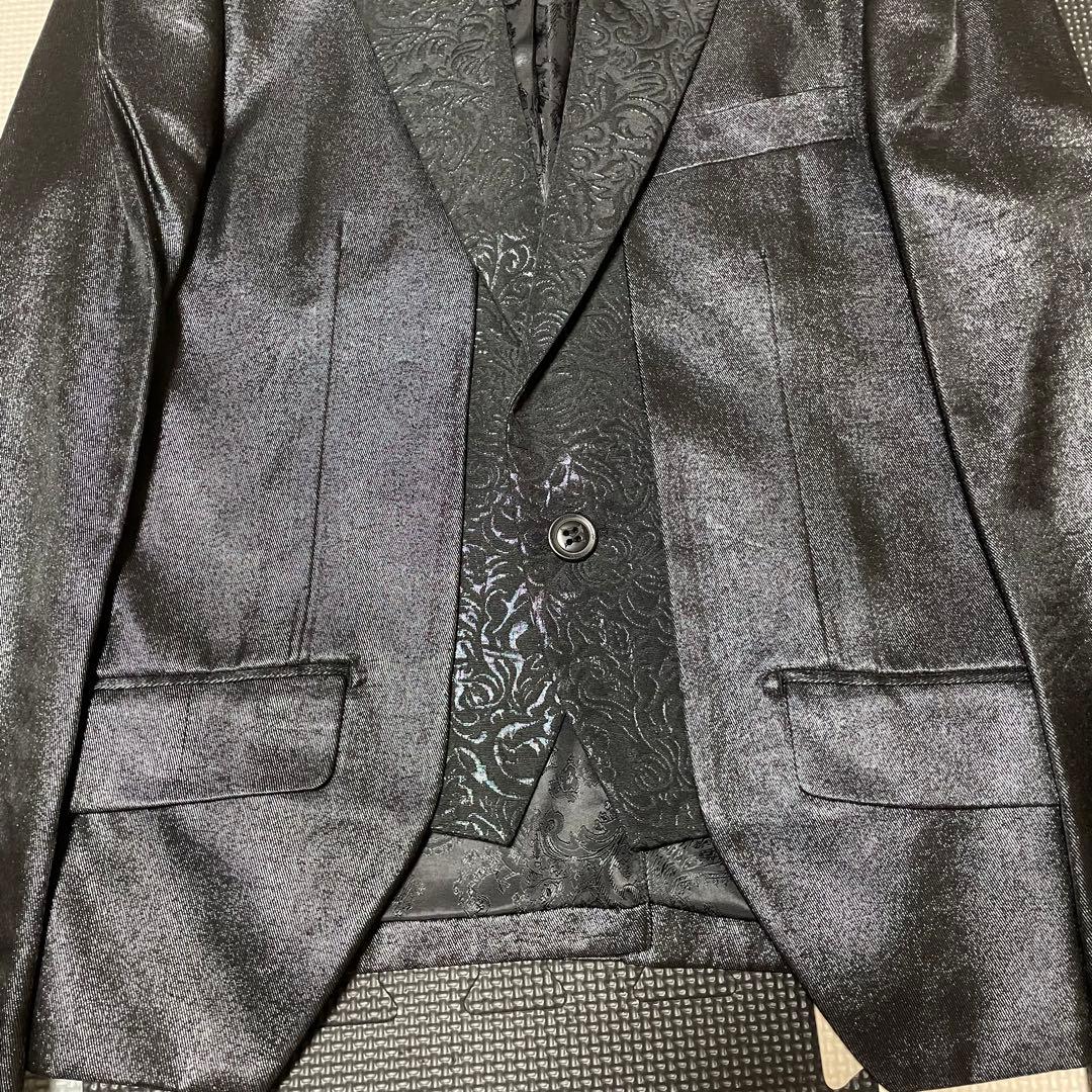 MIDAS9 黒 テーラードコーティングジャケット　ラメ