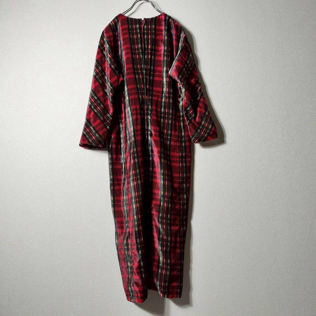 AD1999 コムデギャルソン ロングワンピース チェック柄 ベロア 長袖