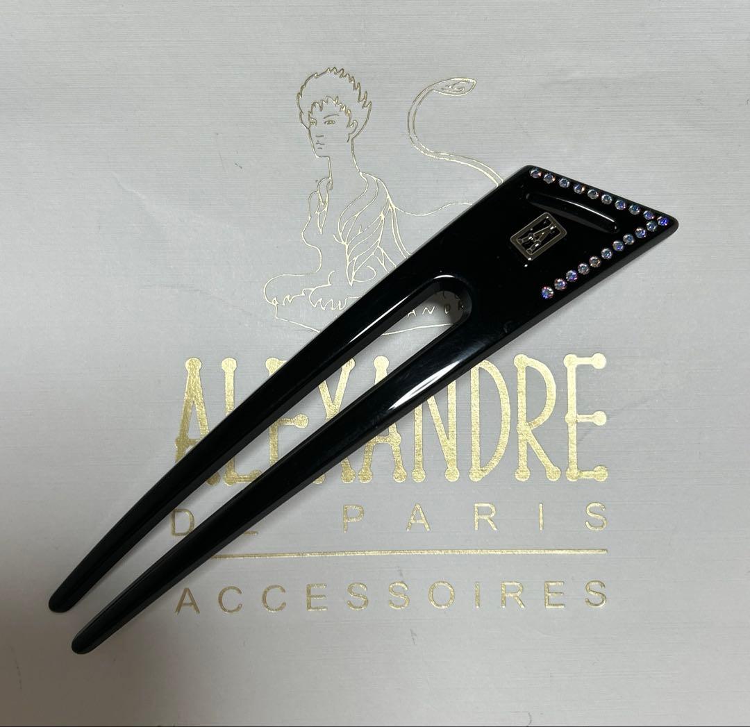 新品 Alexandre de Paris ストーン付き黒ヘアピン