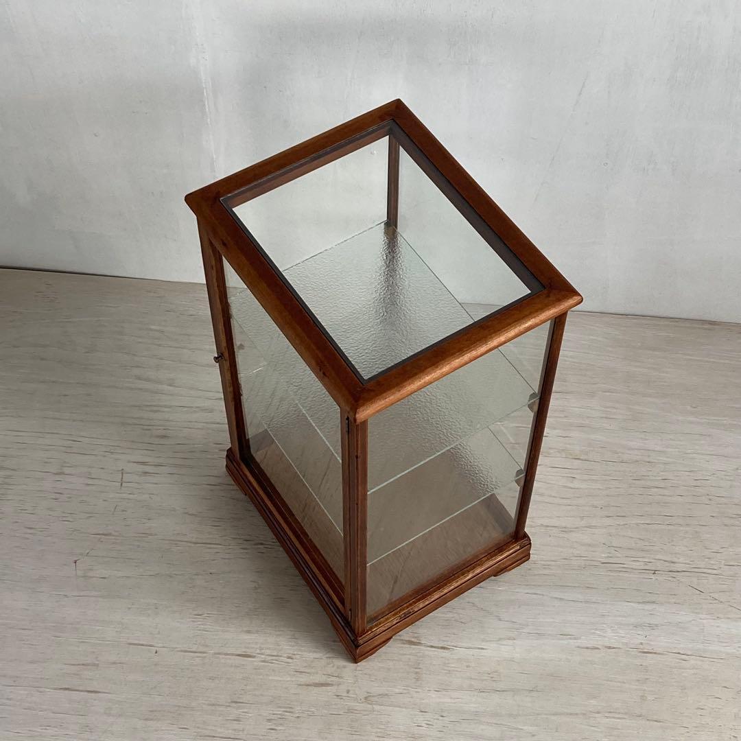 古い木製 ガラスケース 3段 卓上 ショーケース 展示ケース 店舗什器