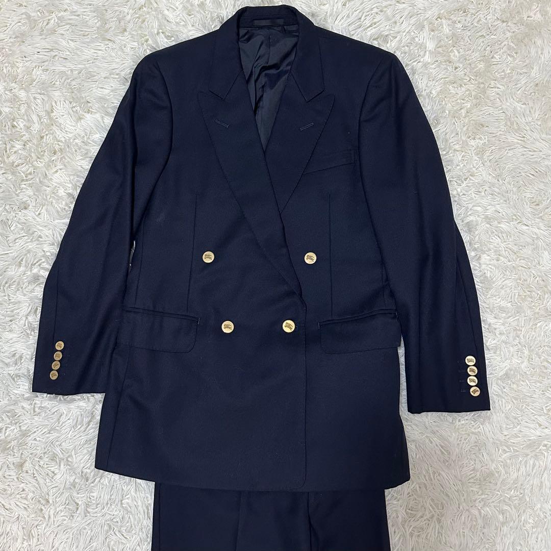 希少 バーバリーズ 金ボタン 紺ブレ ウール ダブルブレスト セットアップ 毛