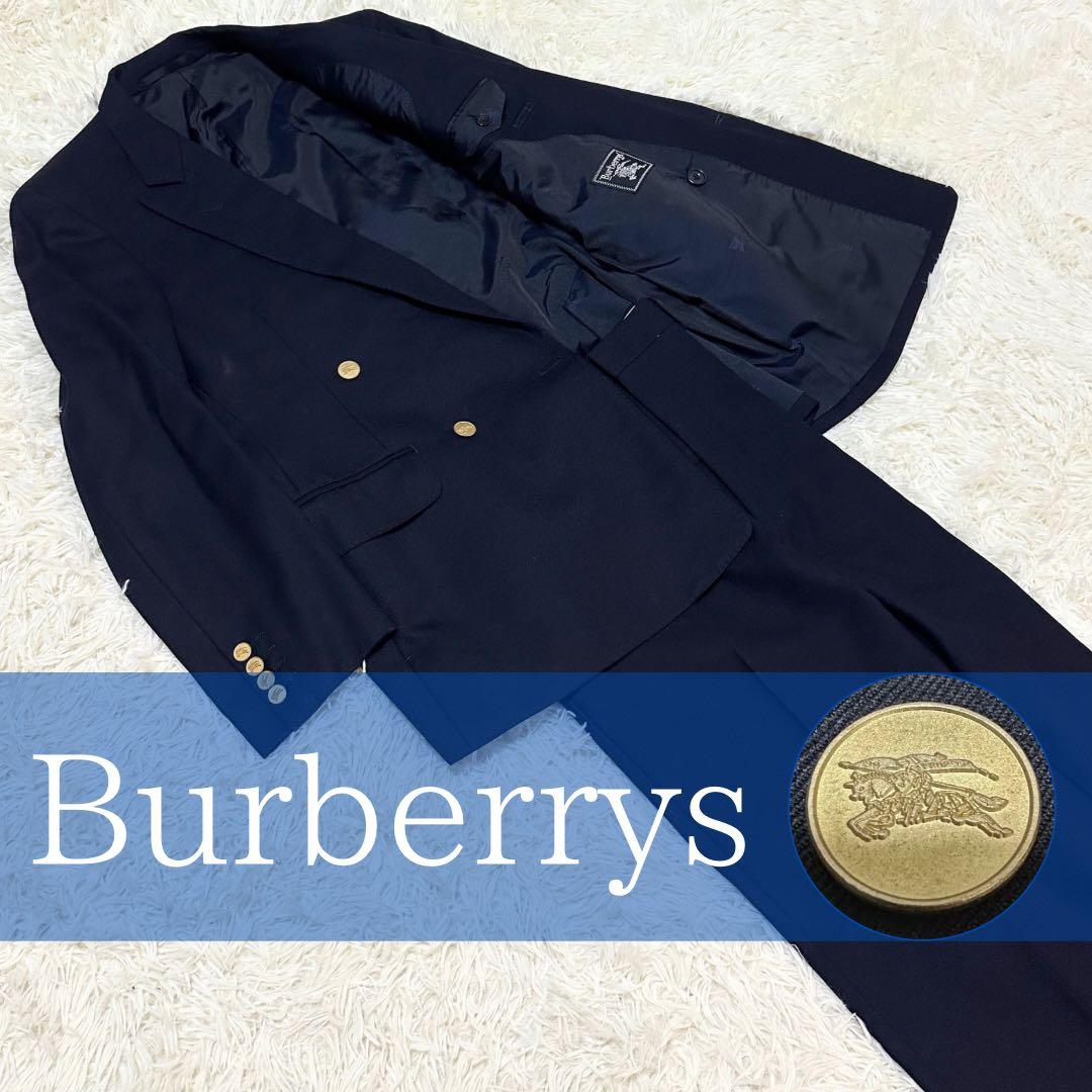 希少 バーバリーズ 金ボタン 紺ブレ ウール ダブルブレスト セットアップ 毛