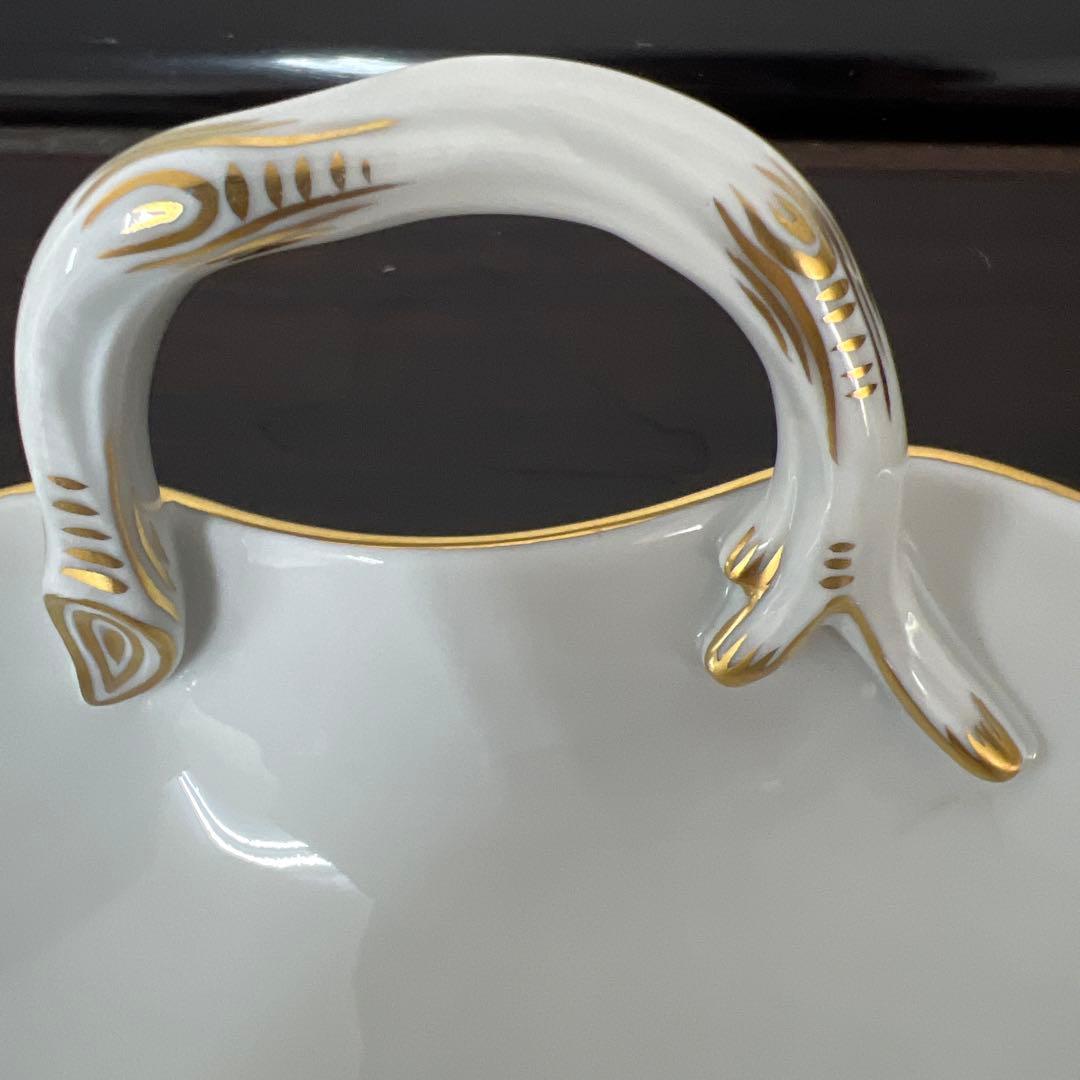 マイセン　三つ花　陶磁器皿 葉型 金縁付き