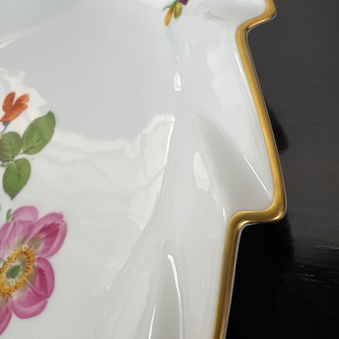 マイセン　三つ花　陶磁器皿 葉型 金縁付き