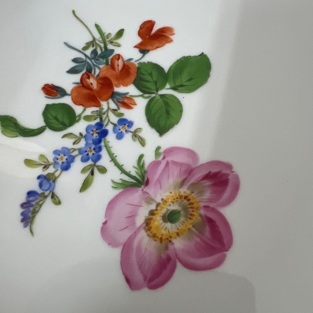 マイセン　三つ花　陶磁器皿 葉型 金縁付き