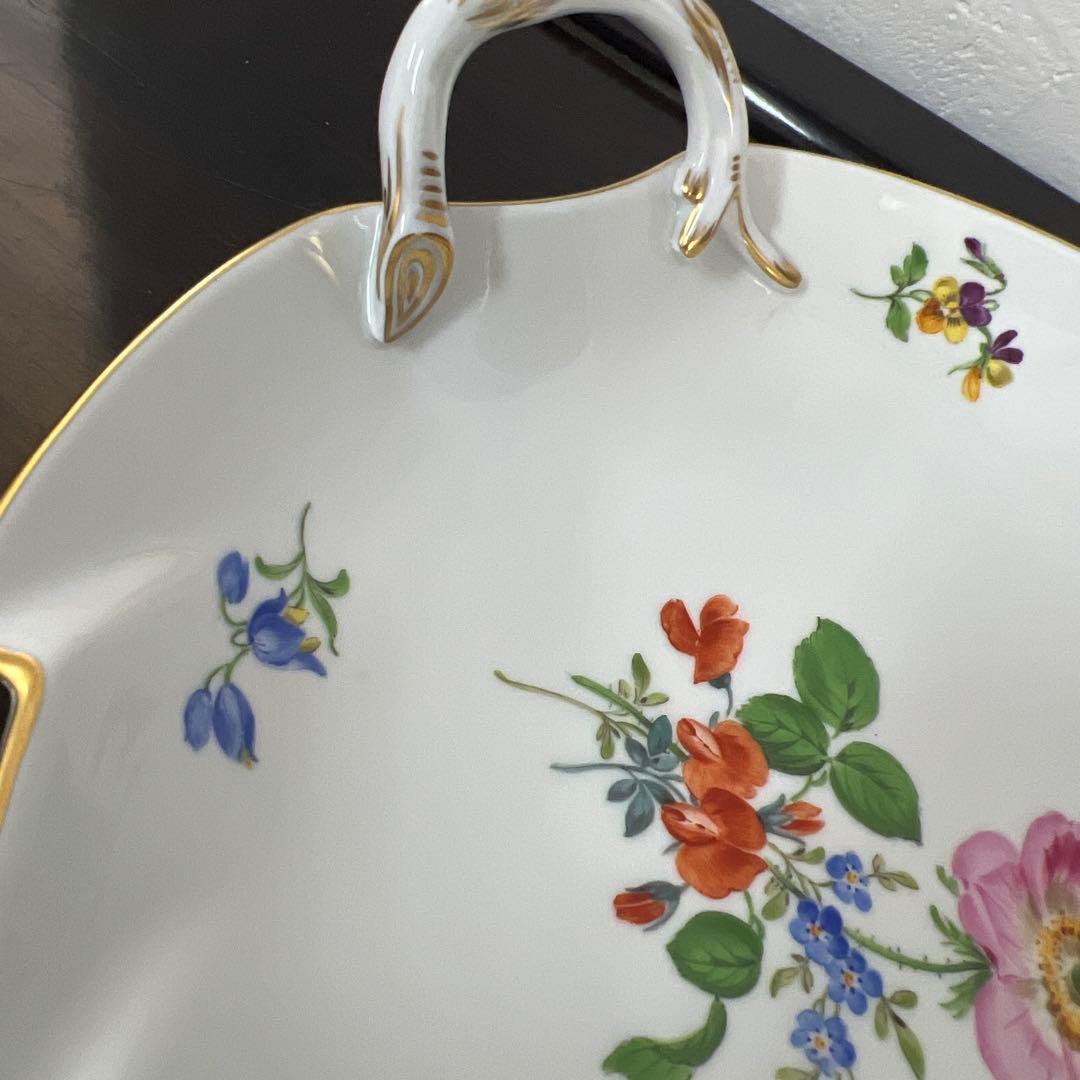 マイセン　三つ花　陶磁器皿 葉型 金縁付き