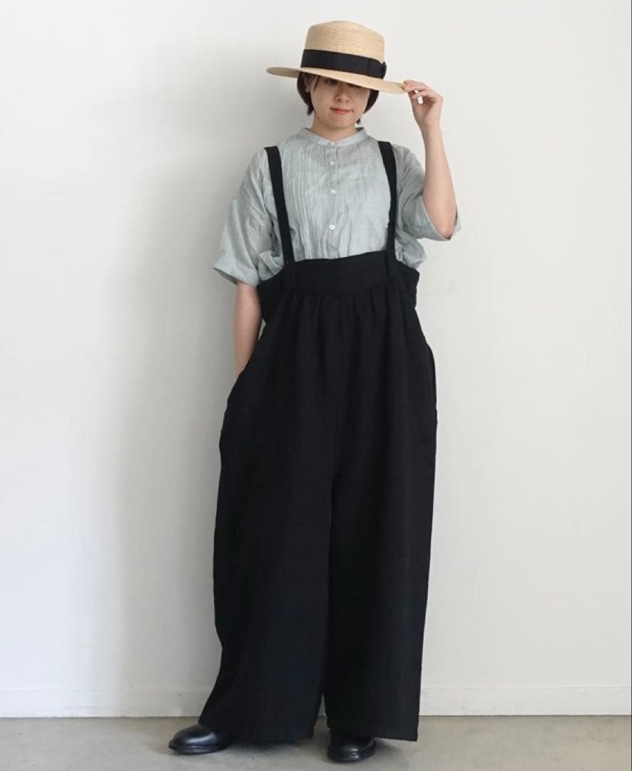 現行品⭐︎定価19,800円 ichi イチ　リネンサロペット　黒