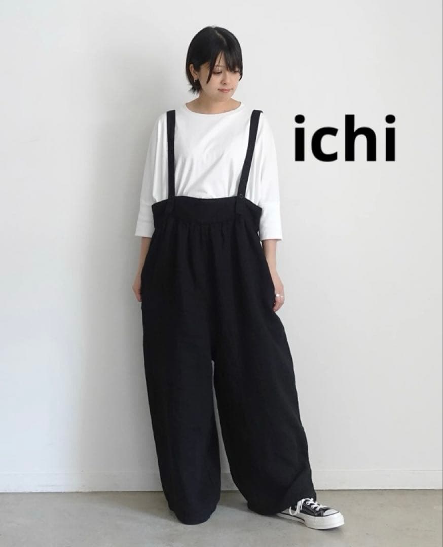 現行品⭐︎定価19,800円 ichi イチ　リネンサロペット　黒