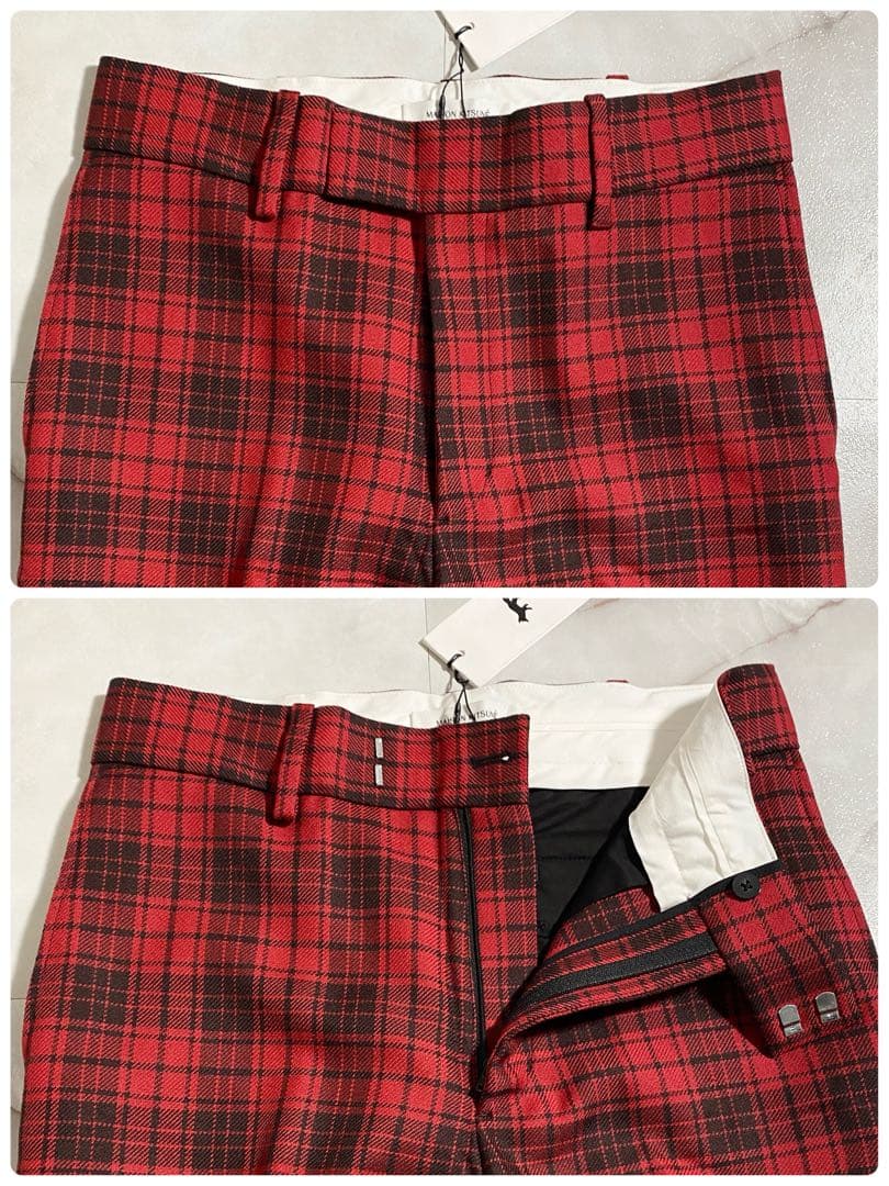 A17599 未使用 メゾンキツネ タータンチェックスラックスパンツ 赤 40