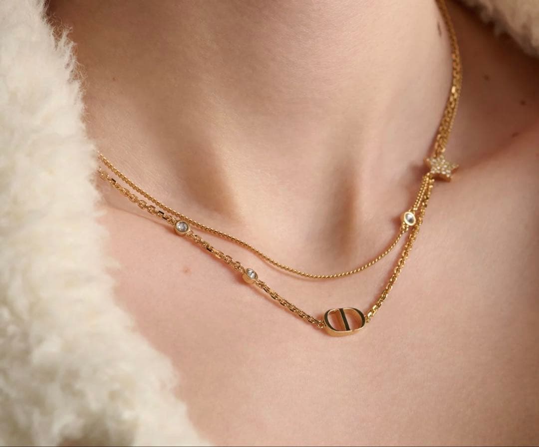 Christian Dior ゴールドトーンダブルネックレス