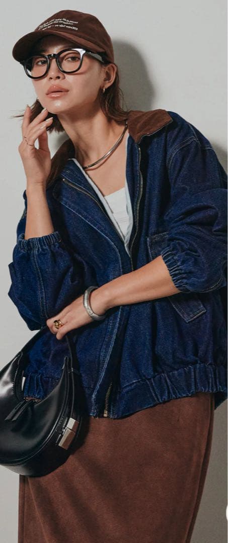 ［SET］コーデュロイ襟デニムブルゾン+フェイクスウェードタイトスカート