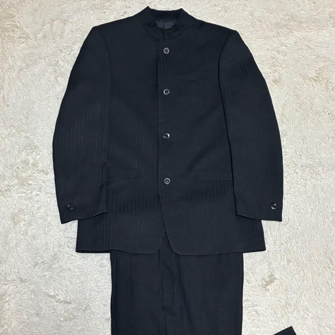 マオカラー 美品 ブラック 黒 シャドーストライプ ジャケット パンツ スーツ