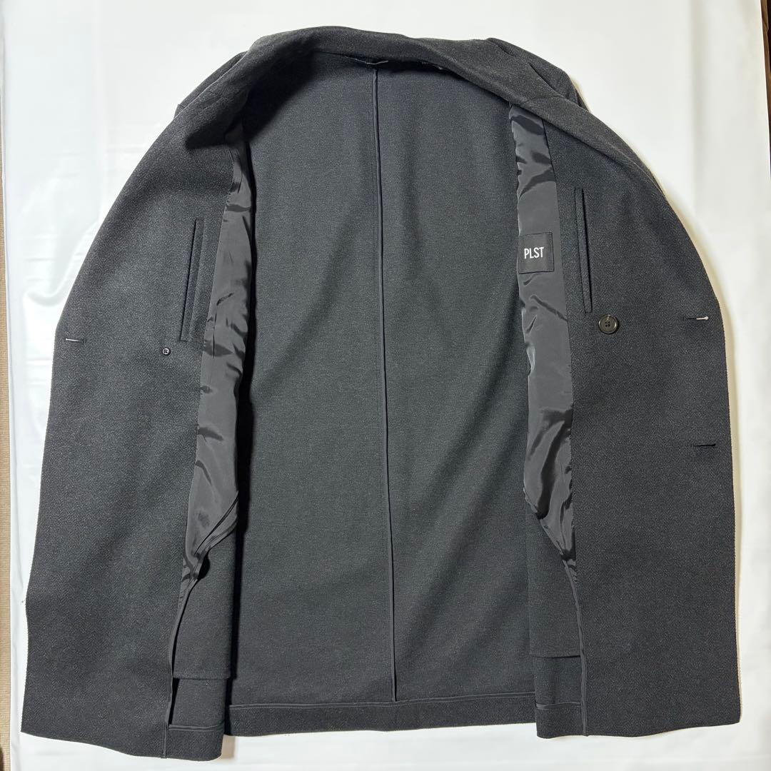 PLST プレシャスニットメルトンダブルブレストコート M ヘリンボーン