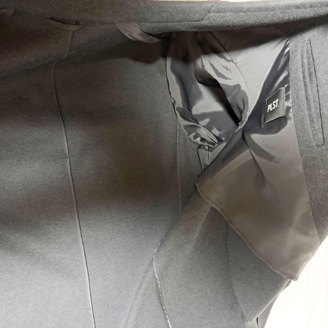 PLST プレシャスニットメルトンダブルブレストコート M ヘリンボーン