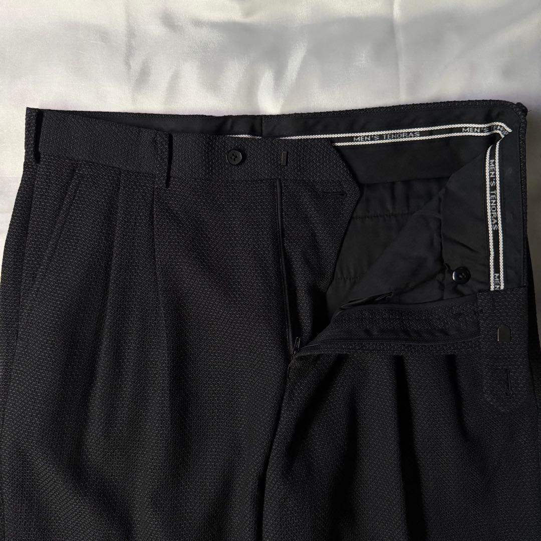 00s old 織柄 ダークグレー ツータック ウール ワイドスラックス