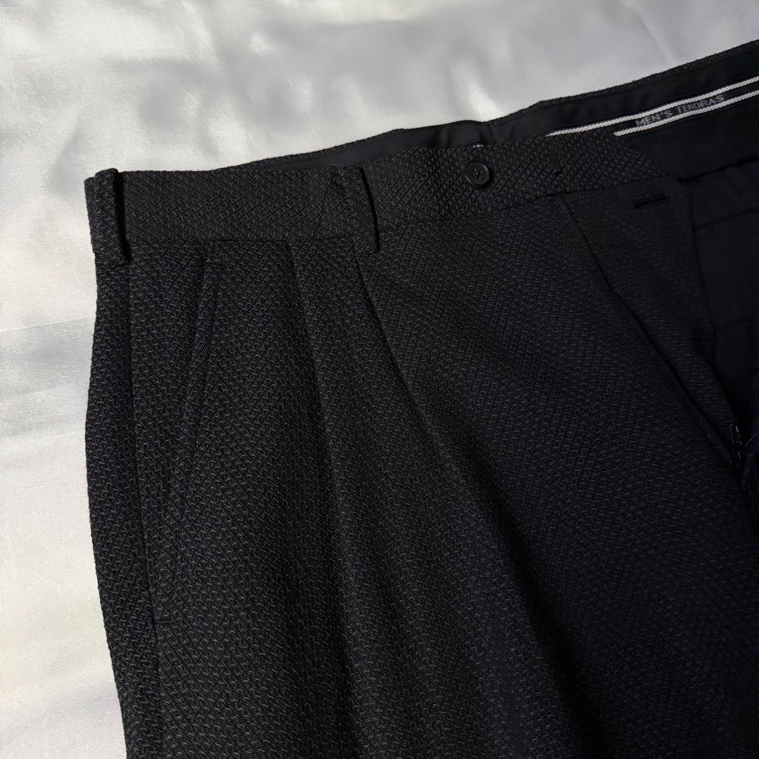 00s old 織柄 ダークグレー ツータック ウール ワイドスラックス