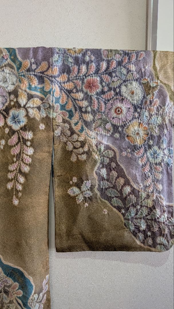 【翠山工房】訪問着 花柄 金色 紫色 辻ヶ花