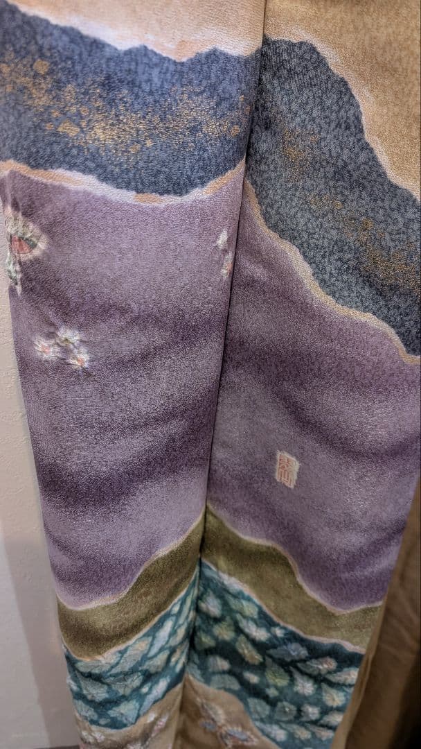 【翠山工房】訪問着 花柄 金色 紫色 辻ヶ花